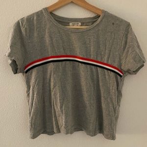 Cropped gray top with red white and blue stripes